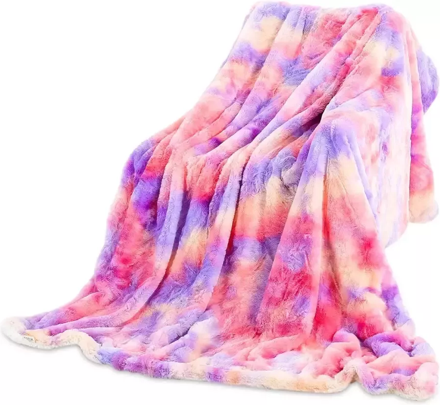 Dubbelzijdige Rainbow lam kasjmier deken 2020 Stijlvolle Kleuren Ontwerp Pluizige Deken 160cm* 200cm Extra Zachte Warme Microfiber Faux fur Fleece Gooi Deken Geschikt voor Bank Bed Paars