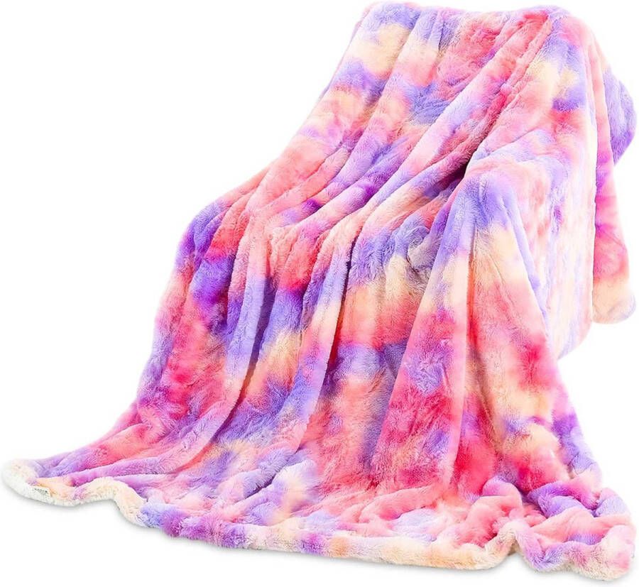 Dubbelzijdige Regenboog lam kasjmier deken 2020 Stijlvolle Kleuren Ontwerp Pluizige Deken 130cm* 160cm Extra Zachte Warme Microfiber Faux fur Fleece Gooi Deken Geschikt voor Slaapbank Paars