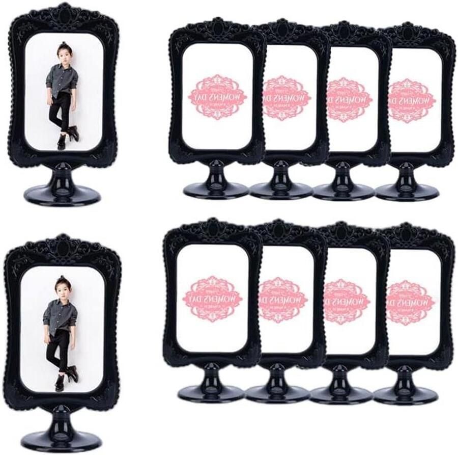 Dubbelzijdige Staande Fotolijsten 10 Pack Verticale Montage 4x6 Tafelblad Display Elk Frame bevat 2 afbeeldingen Bruiloft Party Tafel Nummers Houder (Zwart)