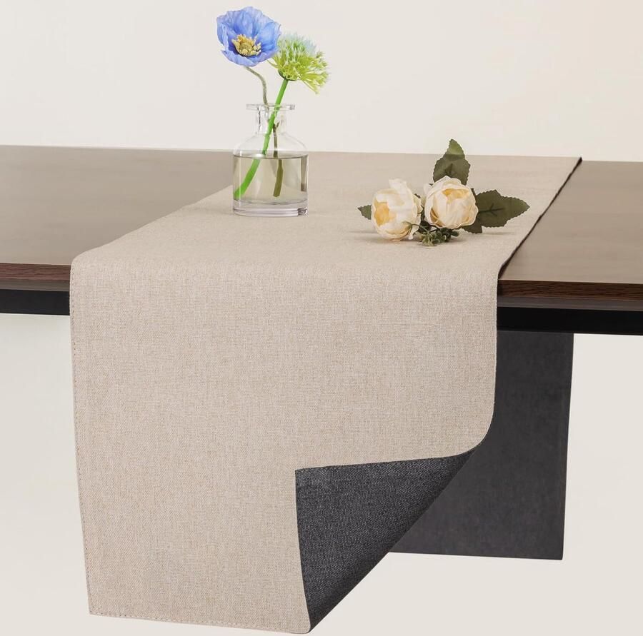 Dubbelzijdige tafelloper wasbaar modern 1 stuk grijs-beige linnen 30 x 140 cm