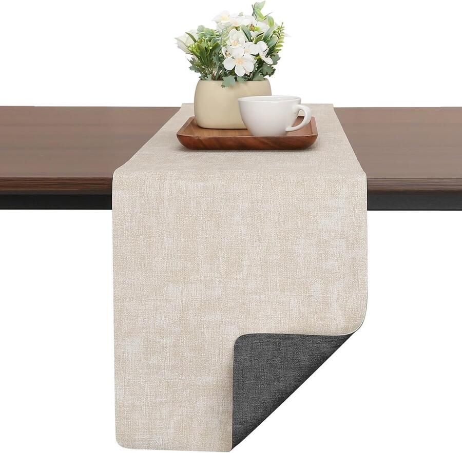 Dubbelzijdige tafelloper waterdicht 1 stuk kunstleer 30 x 183 cm