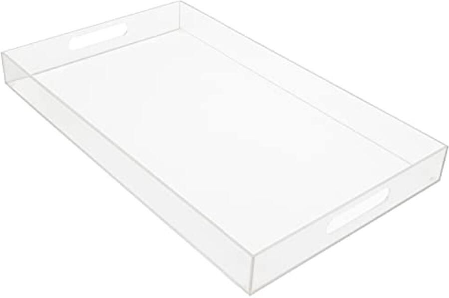 Duidelijke Acryl Tray met Handvatten Extra Groot Rectangular Vlekbestendig Decoratieve Ontvanger voor Ontbijt Koffie Thee Voedsel Dranken & Tafel Organizer