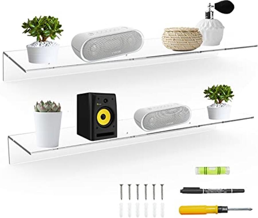 Duidelijke drijvende planken lange wandplank voor planten boeken cosmetica 2 stuks (24 inch)