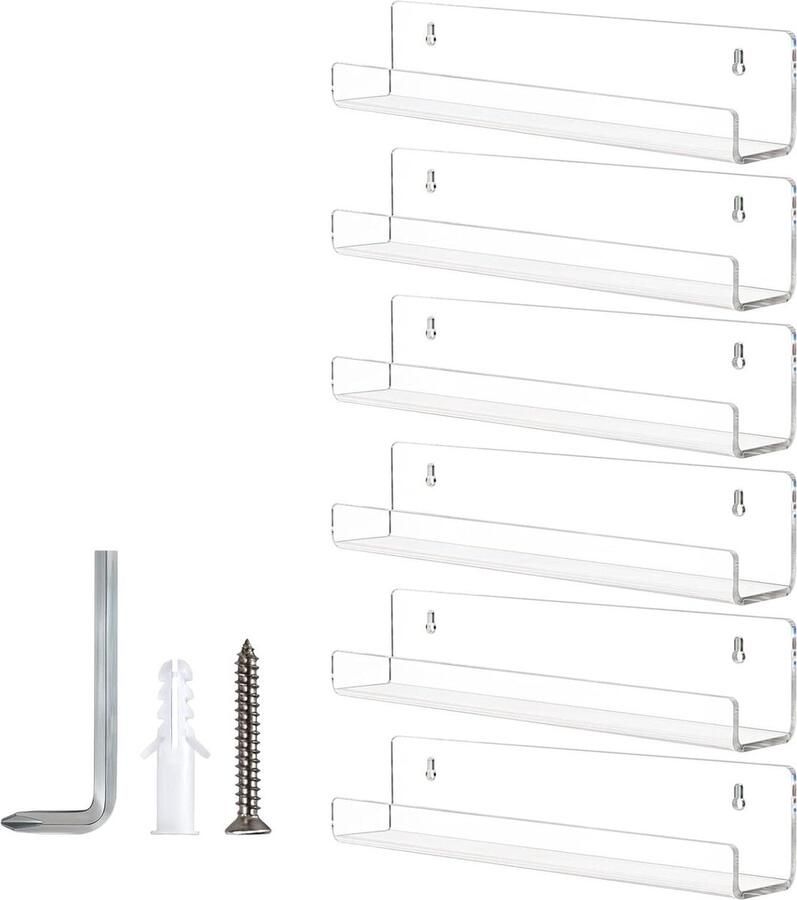 Duidelijke Zwevende Planken Wandgemonteerde Acryl Onzichtbare Boekenplank Opbergplanken Display Organiser voor Kinderkamer Badkamer Keuken Slaapkamer 6 38 x 11 cm