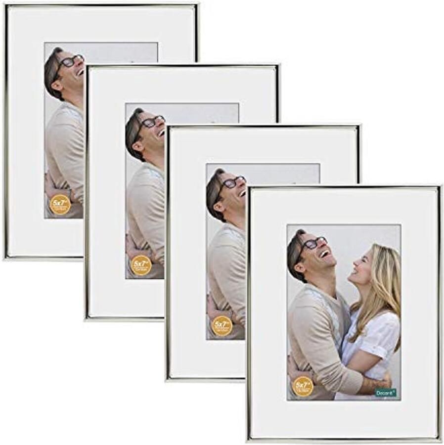 Dunne 8x10 Fotolijsten Zilver Set van 4 Voor Muur en Tafel