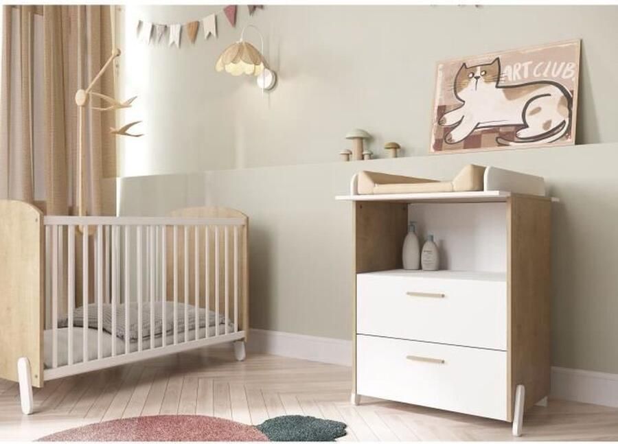 Duoset 60 inclusief 1 ledikant 60 x 120 cm & 1 commode 2 lades NAILI Hamilton Mat wit DEMEYERE