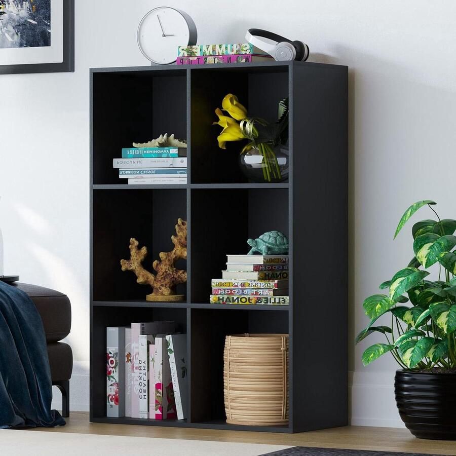 Durham Cube Boekenkast Opbergorganizer Woonkamer 6 kubus Zwart Hout