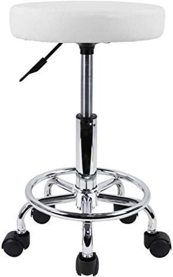 PolkaHome Bureaukruk met wieltjes barkruk in hoogte verstelbaar kunstleer wit