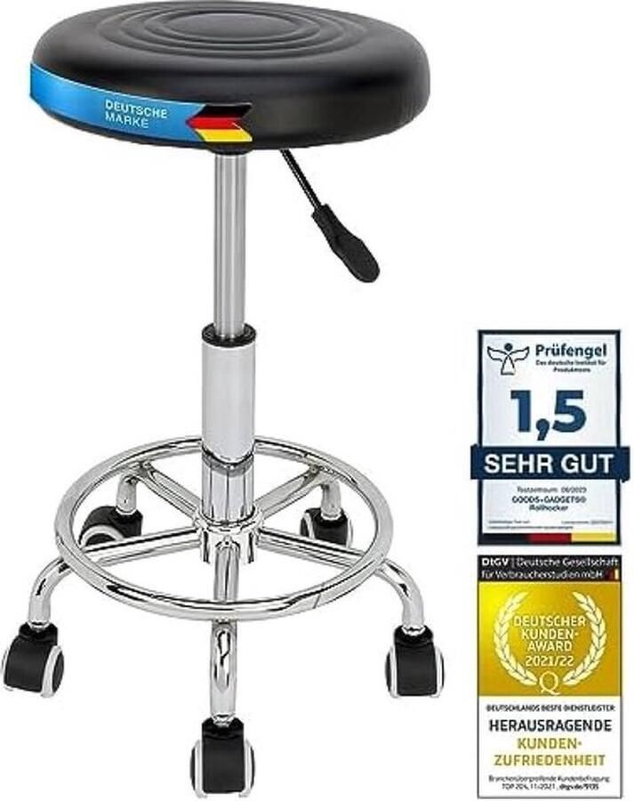 PolkaHome Ergonomie oprolbare werkkruk draaibare barkruk praktijkkruk rolkruk in hoogte verstelbaar