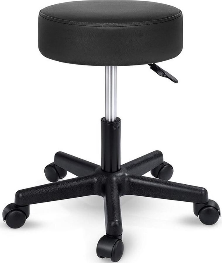 PolkaHome Rolkruk werkkruk kruk draaikruk visagiekruk praktijkkruk in hoogte verstelbaar met wielen 360° draaibaar 10 cm dik kussen en 8 kleurvarianten (zwart)