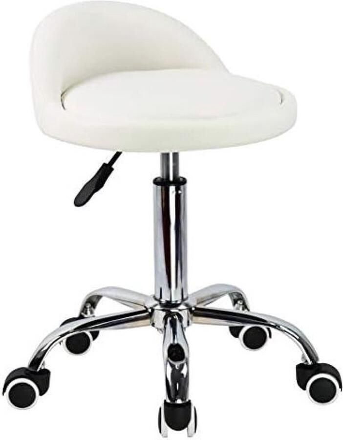PolkaHome Rolstoel met rugleuning in hoogte verstelbaar draaibaar Werk kruk Draaibare kruk Rol kruk Oefen ontlasting Office kruk (wit)