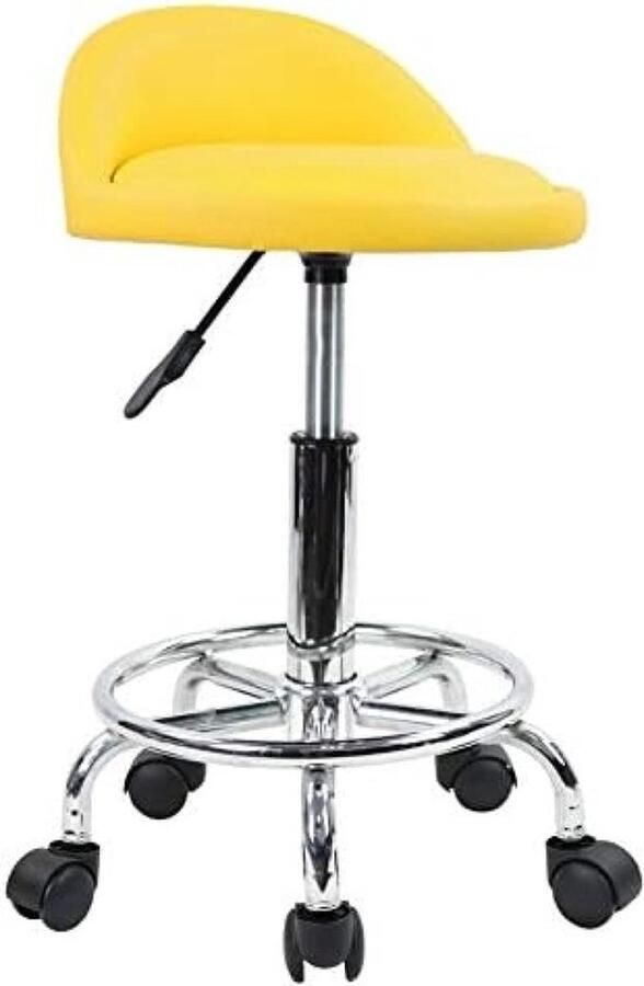 DustDraft™ Rolstoel met rugleuning in hoogte verstelbaar draaibaar Werk kruk Draaibare kruk Rol kruk Oefen ontlasting Office kruk (Geel)