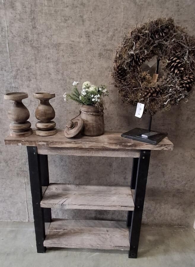 Duurzaam sidetable Kentucky 2 kleuren gemaakt van gebruikt steigerhout en gebrand voor landelijke look