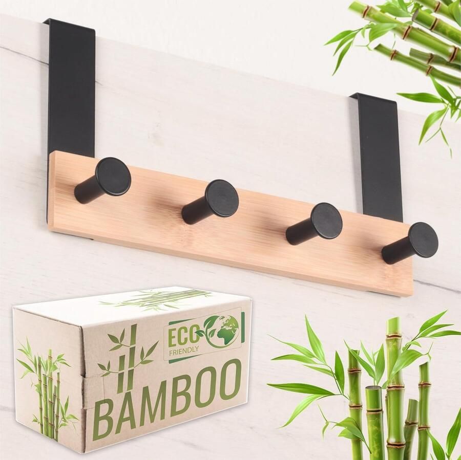 Duurzame deurkapstok modern design 1 stuk bamboe en staal
