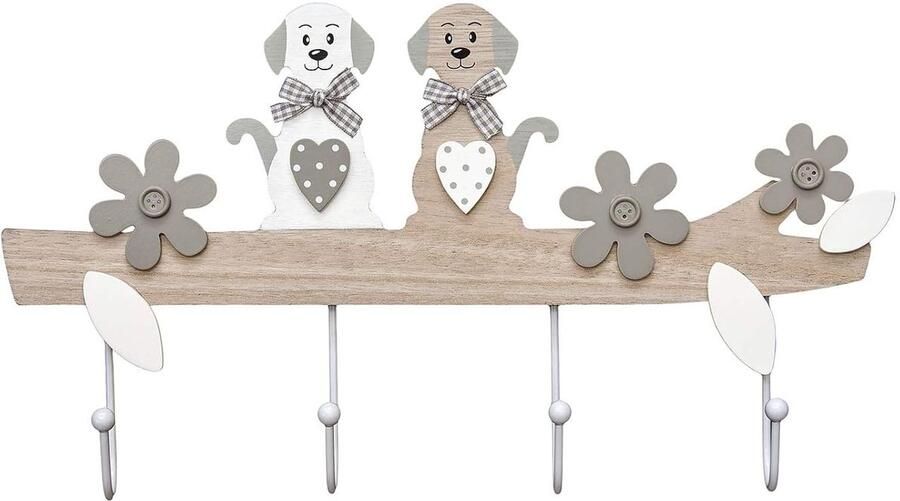 Duurzame wandkapstok met honden thema multifunctioneel 1 stuk hout 40x21x4 cm