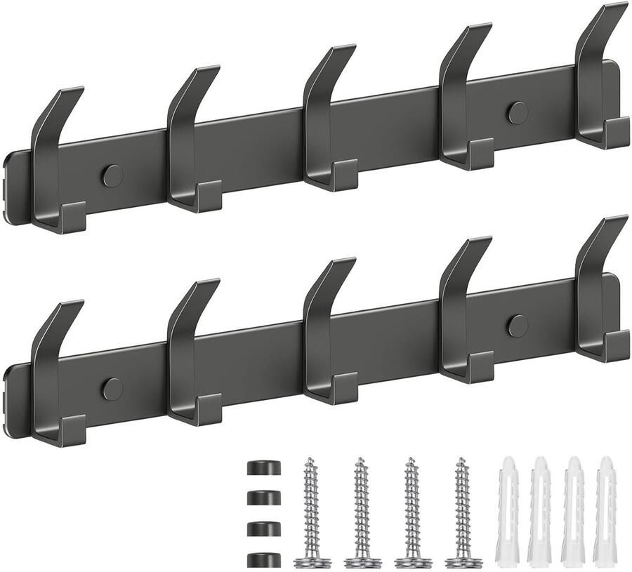 Duurzame wandkapstok multifunctioneel set van 2 ruimte-aluminiumlegering 37 x 7 x 3 cm
