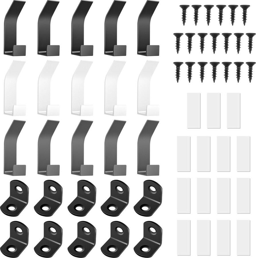 DYMHQ Kapstokhaken Garderobekast Handdoekhaken Slaapkamer 15 stuks Dubbele haken Wandmontage Muur voor het boren van schroeven Onzichtbare grote kapstokhaken voor jassen Badkamer Slaapkamer