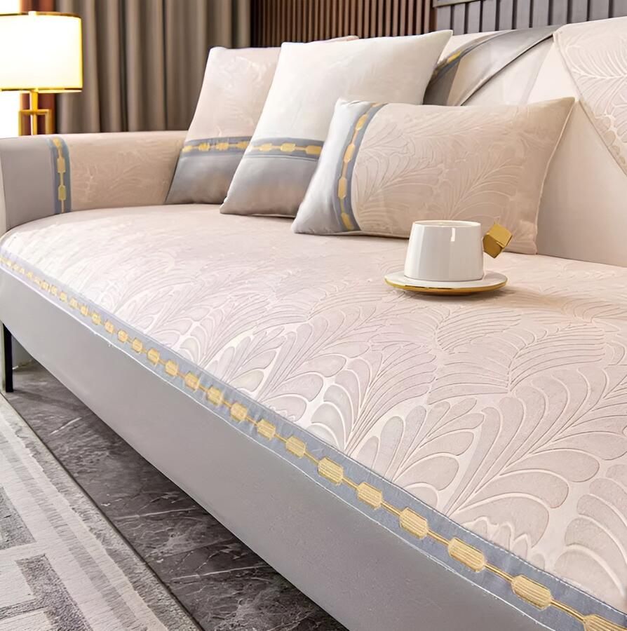 E-shop4u Sofahoes Jacquard Universeel Bankhoes- Vier Seizoenen Anti-Slip 110×110 cm Licht Bruin bankhoes hoekbank sofa cover bank hoes bank beschermer kussenhoes