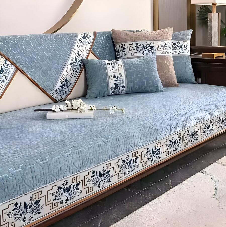 E-Shop4u Geometrische Jacquard Chenille Kussenhoes – Antislip Machinewasbaar – Voor Alle Seizoenen – 100% Polyester – Blauw – 45x45cm Kussensloop kussenhoesjes kussensloop