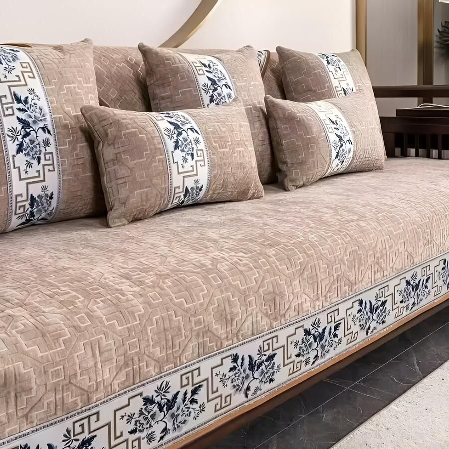 E-Shop4u Geometrische Jacquard Chenille Kussenhoes – Antislip Machinewasbaar – Voor Alle Seizoenen – 100% Polyester – Khaki – 45x45cm Kussensloop kussenhoesjes kussensloop