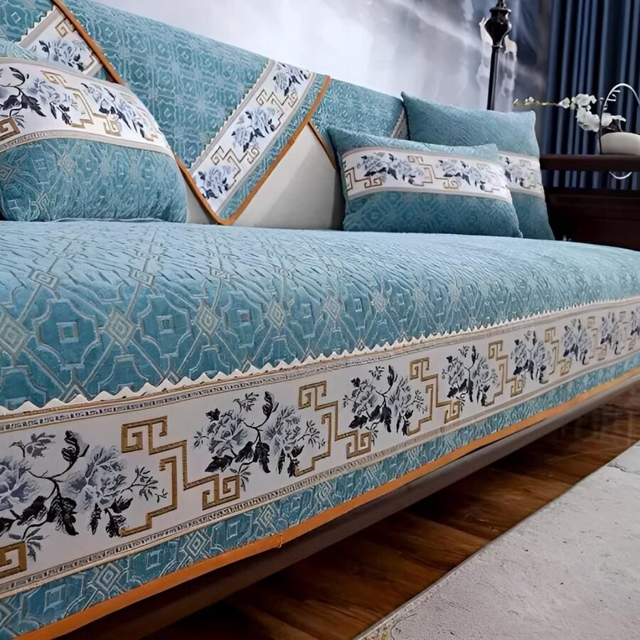 E-Shop4u Geometrische Jacquard Chenille Kussenhoes – Antislip Machinewasbaar – Voor Alle Seizoenen – 100% Polyester – Groen – 45x45cm Kussensloop kussenhoesjes kussensloop