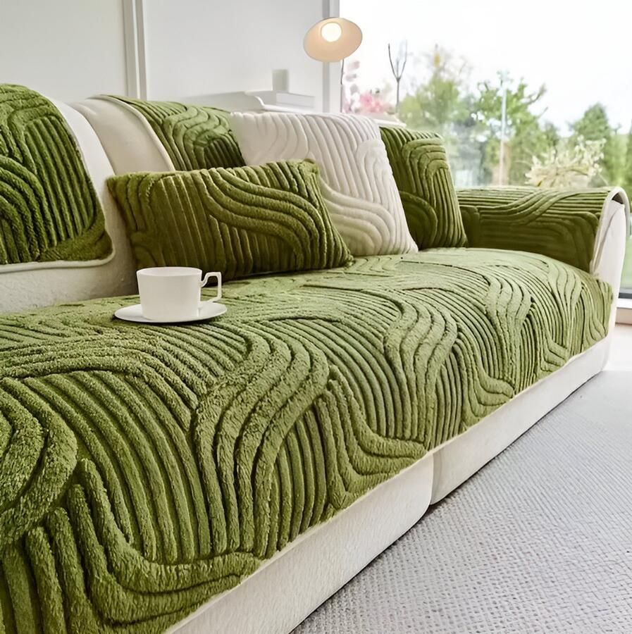 E-Shop4u Luxe Antislip Kussenhoes 100% Katoen Waterdicht Herfst & Winter Crème Stijl kussenhoesjes kussensloop 45x45cm Groen