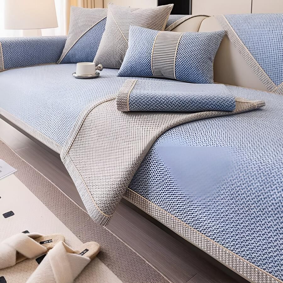 WoYoW Sofahoes Anti-Slip & Waterdicht Katoen & Linnen Herfst & Winter Effen Maten Rugleuning Doek Handdoek 110x240cm Blauw