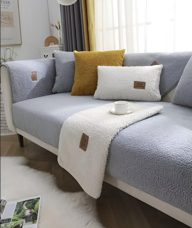 WoYoW Sofahoes Pluche Anti-slip & Waterdicht 100% Katoen Zachte Pluche Couch Cover Pad l-vormige Sofa decor Sofa Covers Handdoek 90x120cm Lichtgrijs