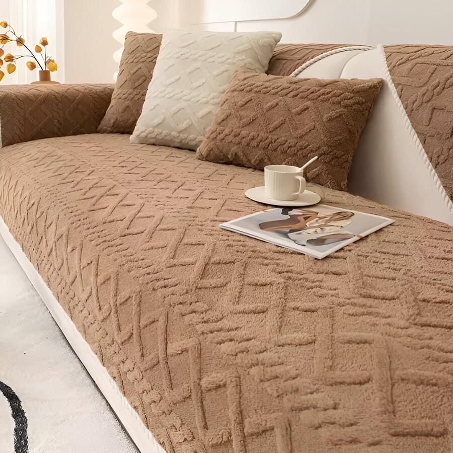 E-Shop4u Sofa Beschermer Fleece Bankhoes 100% Katoen Antislip & Waterdicht Voor Hoekbank Herfst & Winter bankhoes hoekbank sofa cover bank hoes bank beschermer kussenhoes 45x45cm Khaki