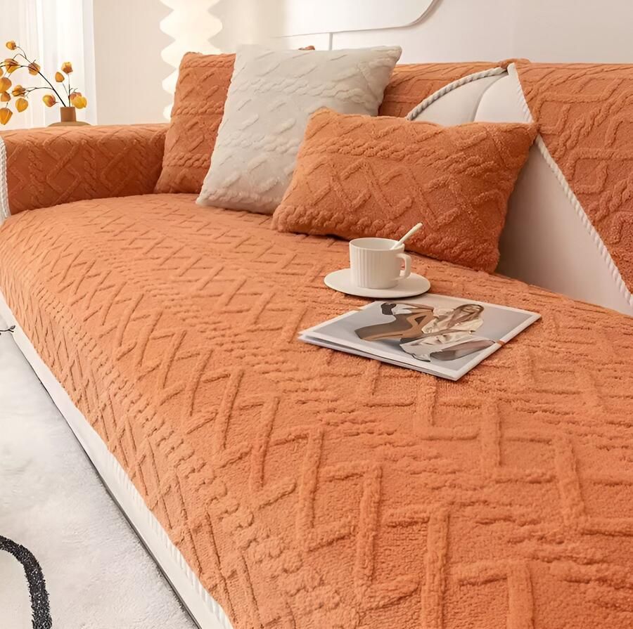 E-Shop4u Sofa Beschermer Fleece Bankhoes 100% Katoen Antislip & Waterdicht Voor Hoekbank Herfst & Winter bankhoes hoekbank sofa cover bank hoes bank beschermer kussenhoes 45x45cm Oranje