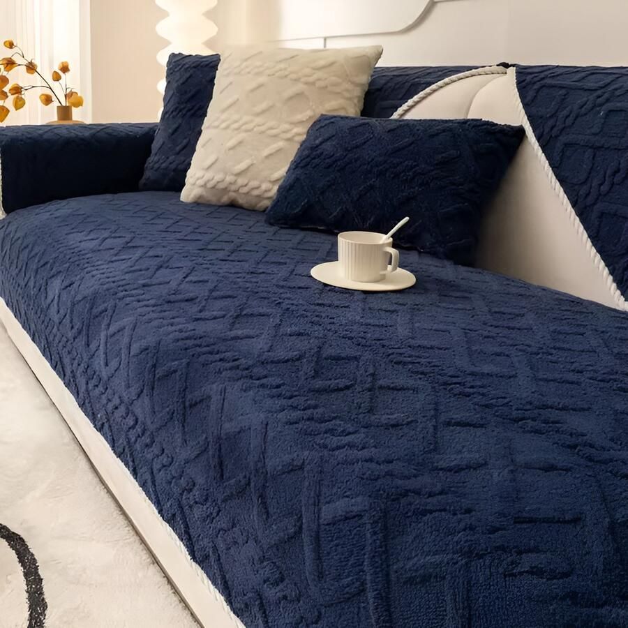 E-Shop4u Sofa Beschermer Fleece Bankhoes 100% Katoen Antislip & Waterdicht Voor Hoekbank Herfst & Winter bankhoes hoekbank sofa cover bank hoes bank beschermer kussenhoes 90x160cm Blauw