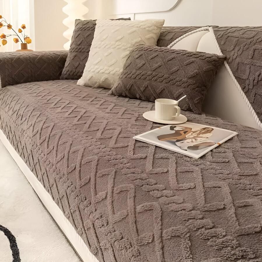 E-Shop4u Sofa Beschermer Fleece Bankhoes 100% Katoen Antislip & Waterdicht Voor Hoekbank Herfst & Winter bankhoes hoekbank sofa cover bank hoes bank beschermer kussenhoes 90x210cm Bruin