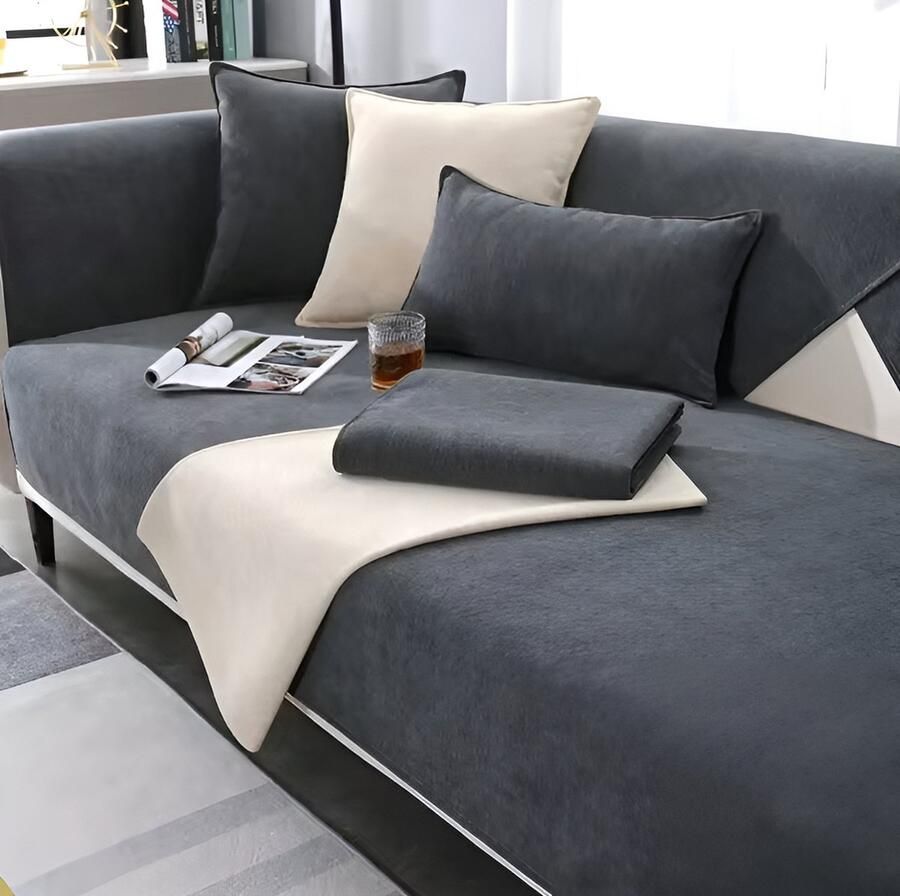 WoYoW Noorse Sofahoes Universeel Anti-Slip L-Vormige Bank Handdoek Beschermer Voor Woonkamer Vier Seizoenen Maten Maat C 70x120cm Zwart
