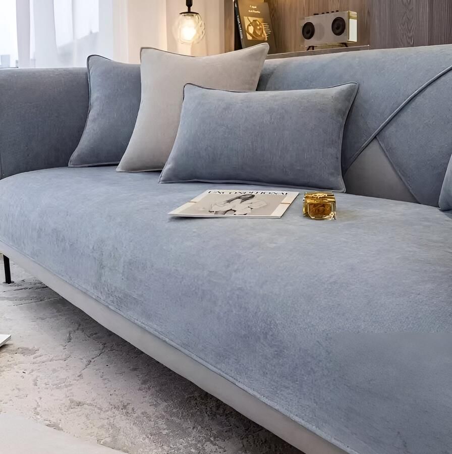 WoYoW Noorse Sofahoes Universeel Anti-Slip L-Vormige Bank Handdoek Beschermer Voor Woonkamer Vier Seizoenen Maten Maat R 110x240cm Blauw Grijs