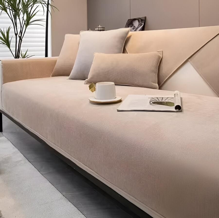 WoYoW Noorse Sofahoes Universeel Anti-Slip L-Vormige Bank Handdoek Beschermer Voor Woonkamer Vier Seizoenen Maten Maat E 70x180cm Khaki