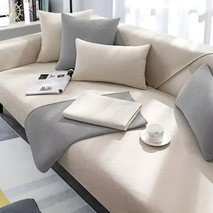 WoYoW Noorse Sofahoes Universeel Anti-Slip L-Vormige Bank Handdoek Beschermer Voor Woonkamer Vier Seizoenen Maten Maat E 70x180cm Beige