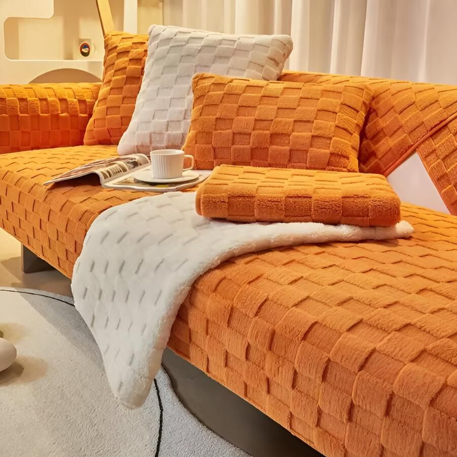 E-Shop4u Pluche Kussenhoes Winter Nordic Antislip + Waterdicht 100% Polyester Geschikt voor Hoekbank Kussenhoesjes Kussensloop 45x45cm Geel