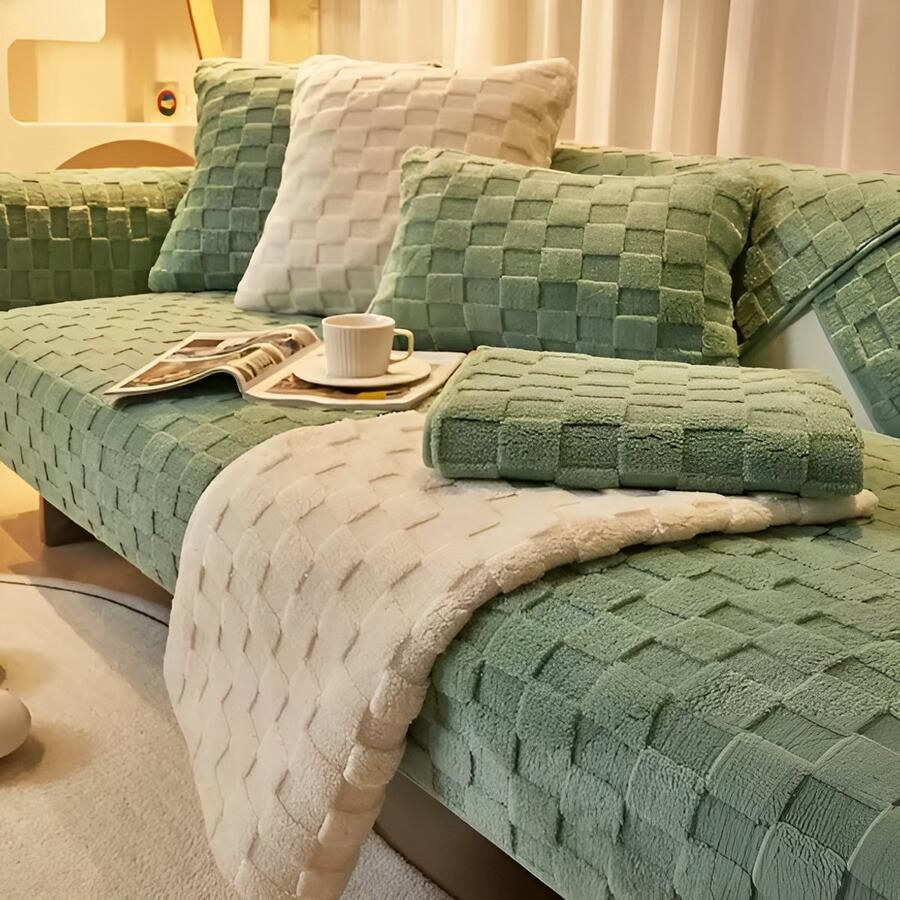 E-Shop4u Pluche Kussenhoes Winter Nordic Antislip + Waterdicht 100% Polyester Geschikt voor Hoekbank Kussenhoesjes Kussensloop 30x50cm Groen