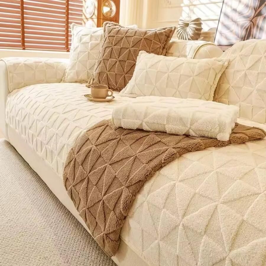 E-Shop4u 1 Stuks Luxe Fluwelen Kussenhoes 45x45 cm Zacht & Warm Antislip Machinewasbaar Herfst Winter Wit