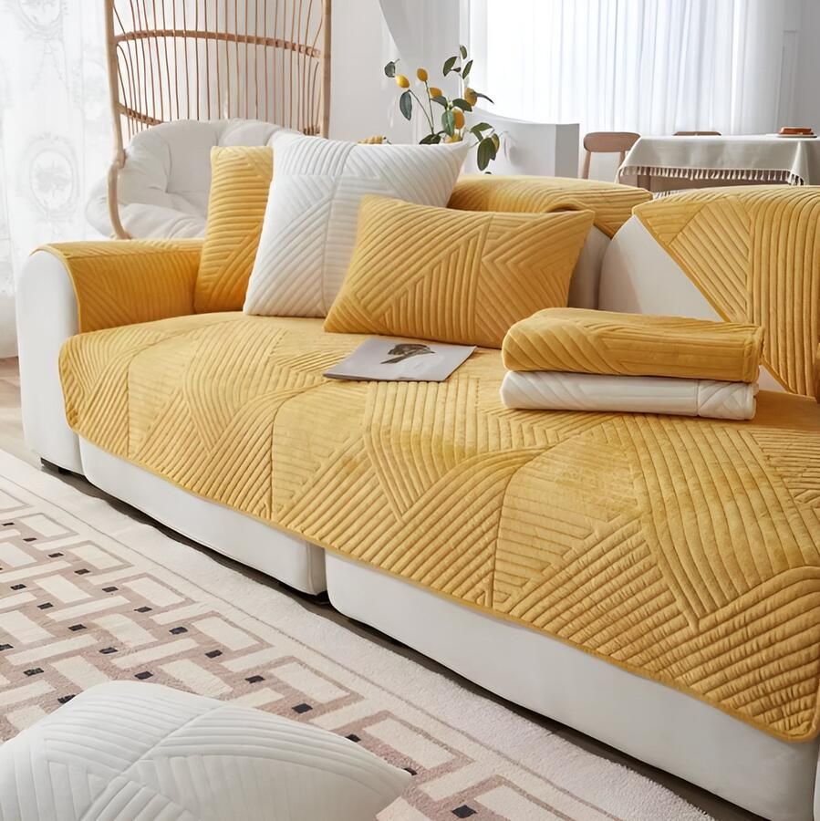 E-Shop4u Kristalfluwelen Bankhoes Antislip & Machinewasbaar Bankhoezen Sofacover Voor Hoek- en Driezitsbanken 100% Polyester bankhoes hoekbank sofa cover bank hoes bank beschermer kussenhoes 90x160cm Geel