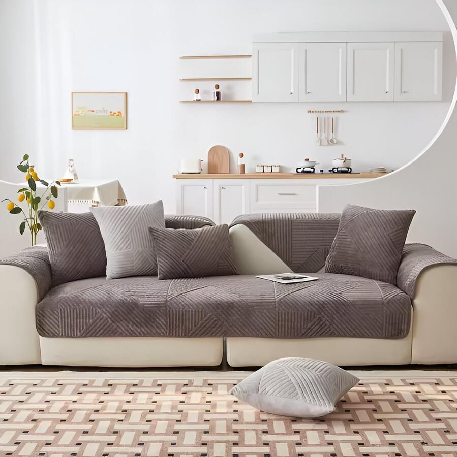 E-Shop4u Kristalfluwelen Bankhoes Antislip & Machinewasbaar Bankhoezen Sofacover Voor Hoek- en Driezitsbanken 100% Polyester bankhoes hoekbank sofa cover bank hoes bank beschermer kussenhoes 110x240cm Donker Grijs