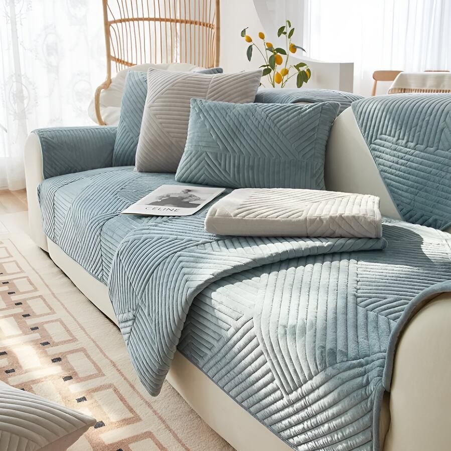 E-Shop4u Kristalfluwelen Bankhoes Antislip & Machinewasbaar Bankhoezen Sofacover Voor Hoek- en Driezitsbanken 100% Polyester bankhoes hoekbank sofa cover bank hoes bank beschermer kussenhoes 90x160cm Licht Blauw