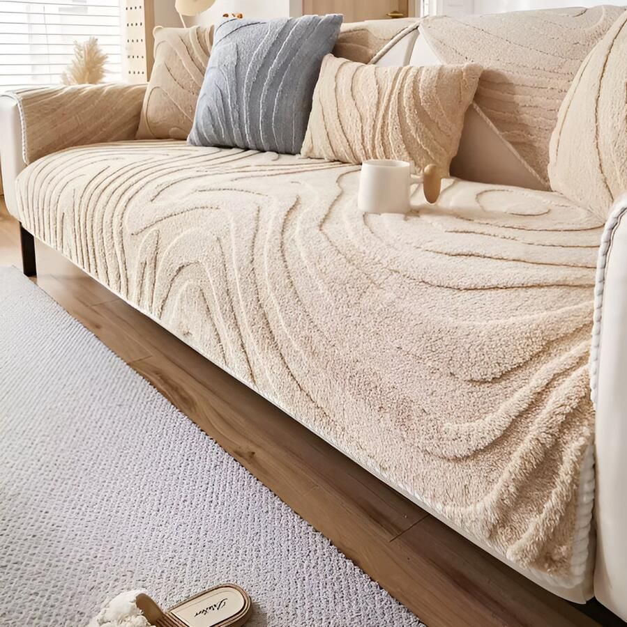 E-Shop4u Jacquard Fleece Bankovertrek Sofacover Bankhoezen Antislip & Machinewasbaar bankhoes hoekbank bank hoes bank beschermer kussenhoes Geometrisch Design 100% Polyester 110x160cm Khaki