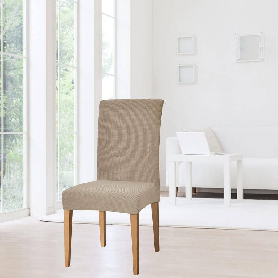 E Stoelhoezen Pak van 6 Elastische Stoelhoes Stretch Hoes Jacquard Hoezen voor Bruiloften Feesten Banketdecoratie Bi-elastische Aansluitende Hoes (Zandkleur 6 Stuks)