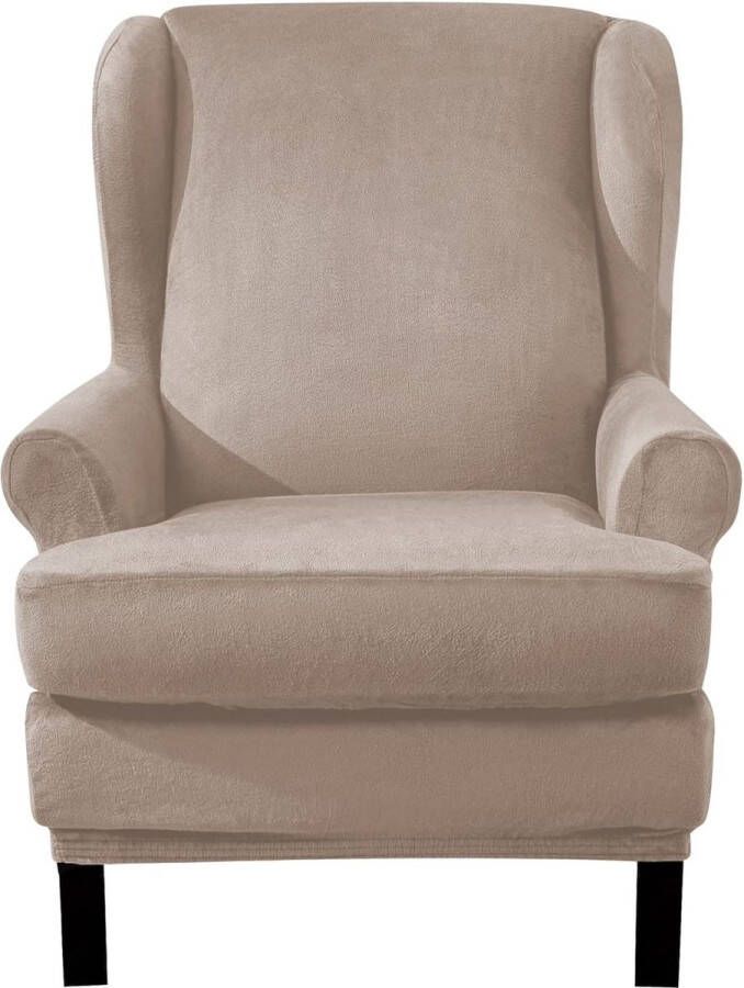 E Velvet Look Armchair Cover Armchair Throws Wingback Chair Cover Elastic Stretch Cover for Wing Chair (Sand)