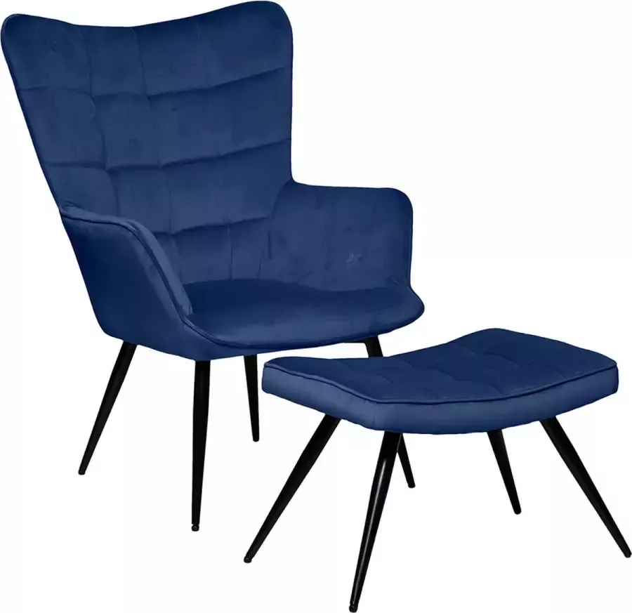Eazy Living Velvet Fauteuil met Voetenbank Tamara Blauw
