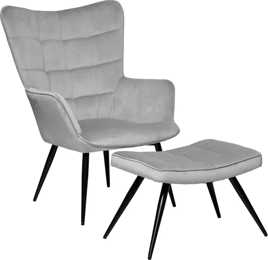 Eazy Living Velvet Fauteuil met Voetenbank Tamara Grijs