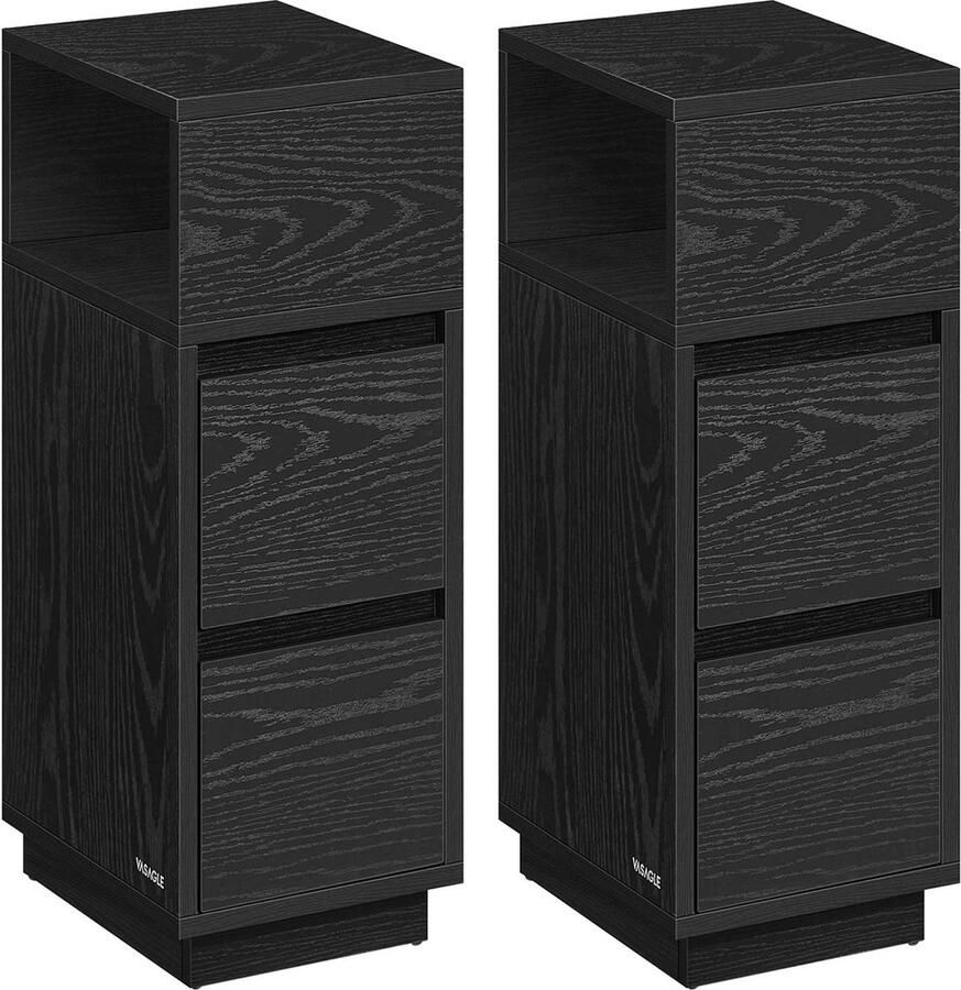 Rootz Living Rootz Ebony Black Nachtkastje Set Nachtkastje Ladekist Spaanplaat MDF Max. belasting 45 4 kg 30 cm x 25 cm x 65 cm
