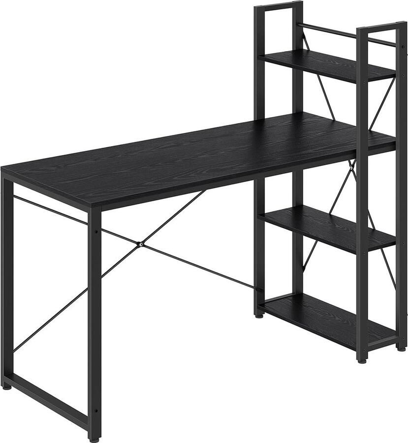 Rootz Living Rootz Ebony Zwart Bureau Studietafel Schrijfbureau Spaanplaat en staal Groot oppervlak Eenvoudige montage Stevige constructie 56 cm x 137 cm x 120 cm