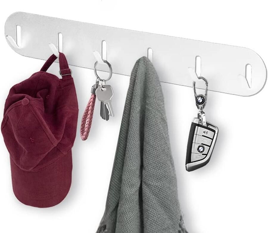 Echehi 6 haken Veelzijdig zonder boren metalen sleutelrek kapstok badkamerhaak keukenhaak perfect voor het organiseren van spullen achter de deur. Wit